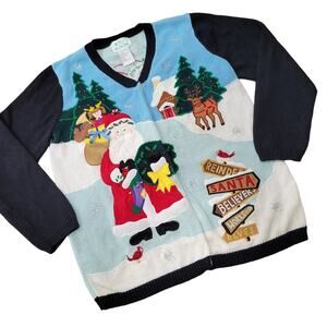 Vintage Quacker Factory Christmas Cardigan Santa Clause North Pole Size Medium